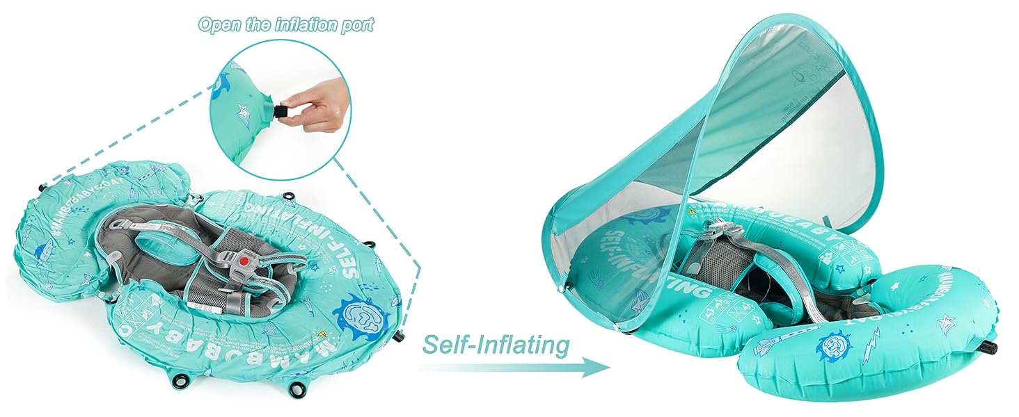 HECCEI Mambobaby Self-Inflating Baby Pool Floats Hammock with Canopy