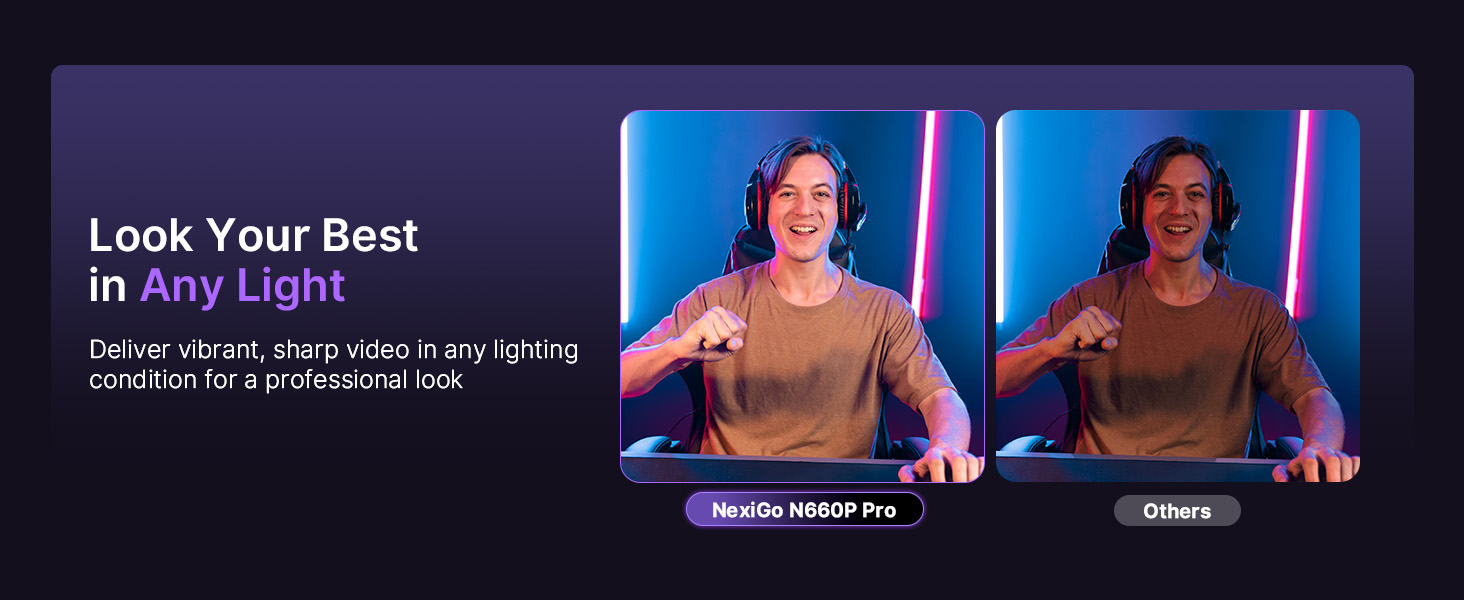 A gaming streamer uses the N660P Pro, staying clear even in backlight.