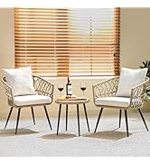 IDZO Heavy Duty 500lbs Weight Capacity Wicker Bistro Table and Chairs Set of 2 with Olefin Fabric...
