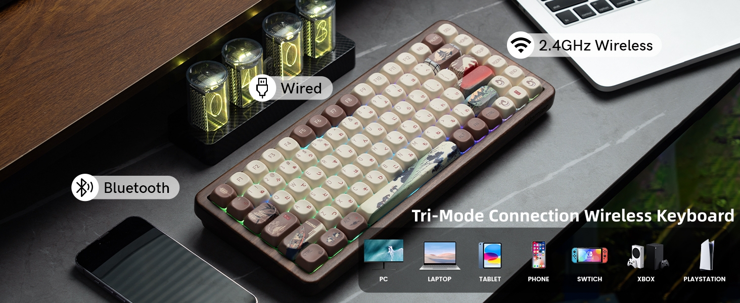 75% Wireless Mechanical Keyboard with QMK/VIA, WD75 V2 Retro Creamy Gaming Keyboard