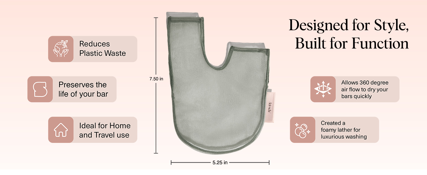 Kitsch Bar Soap Saver Bag - Recycled Mesh Beauty Bar Soap Pouch for Rosemary &amp;amp; Biotin Shampoo Bar