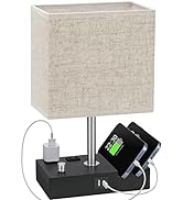 Kakanuo Table Lamp for Bedroom with Dual USB Ports, Beige Fully Dimmable Bedside Lamp with Phone ...