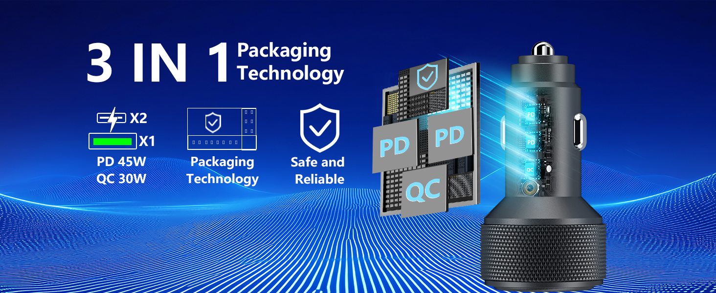 MFi Certified 3-Port 67W USB-C + USB-A Power Cigarette Lighter iPhone 16 Car Charger Fast Charging