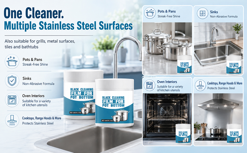 One Cleaner. Multiple Stainless Steel Surfaces Also suitable for grills, metal surfaces