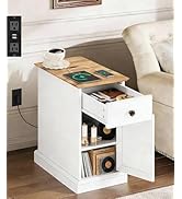 WLIVE End Table with Charging Station, Narrow Side Table for Living Room, Farmhouse Night Stand w...