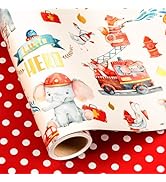 MAYPLUSS Gift Wrapping Paper Roll, 17 Inch X 33 Feet Cute Elephant Firefighter Wrap Paper with Po...