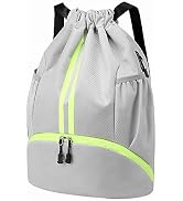 Hoedia Sports Drawstring Backpack - String Swim Gym Bag with Shoes Compartment and Wet Proof Pock...
