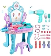 Toddler Vanity Magic Makeup Table and Chair Set Girl Toys Mirror with Music Light Frozen Toys for...