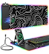 Mouse Pad with Foldable Phone Holder &amp; Wireless Charger, XL RGB Gaming Mousepad 31.5"x11.8" Large...
