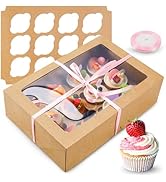 NPLUX Cupcake Boxes 6 Packs,Brown Dozen Cupcake Containers with Window Fit 12 Cupcakes or Muffins...