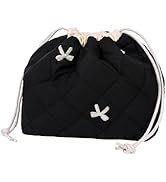 SXS LACONIC Drawstring Quilted Makeup Bag, Cosmetic Pouch, Coquette Cute Organizer, Small Make up...