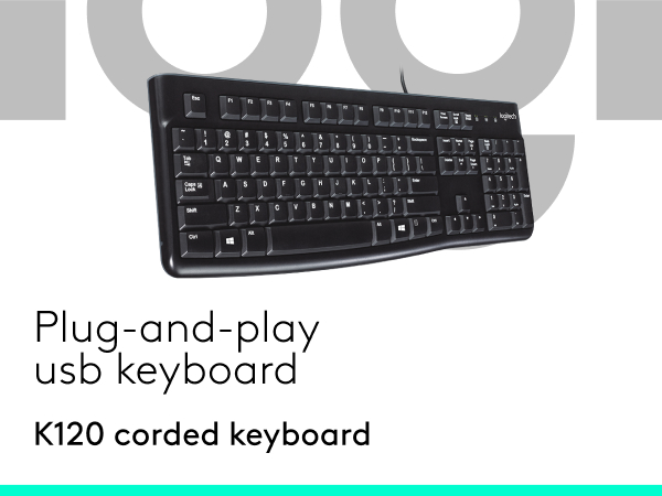 Logitech K120 Wired Keyboard for Windows, USB Plug-and-Play, Full-Size, Spill-Resistant