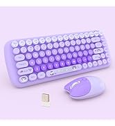 Cute Compact Wireless Keyboard and Mouse Combo, 84 Typewriter Style Candy Color Round Keys, Cat S...