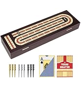 Cribbage Board Game Set, Premium Wooden Board with Magnetic Lock and Metal Pegs, 2 Playing Cards,...
