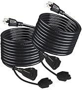 [2PACK] 10FT Outdoor Weatherproof Power Extension Cord - Black Weather Resistant Outside Garden E...