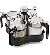 Mezchi Revolving Condiment Pots Spice Rack Organizer with 4 Pack Seasoning Jars and Spoons, Rotat...