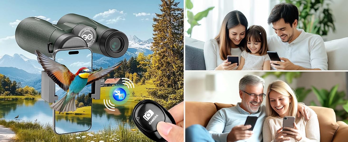 binoculars with phone adapter and photo clicker