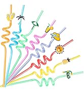 Soledea 8PCS Silly Crazy Straws Summer Reusable Plastic Loop Curly Cute Drinking Straws for Class...