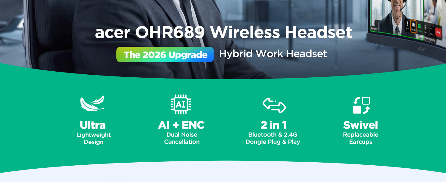 Wireless Headset with Mic for Work