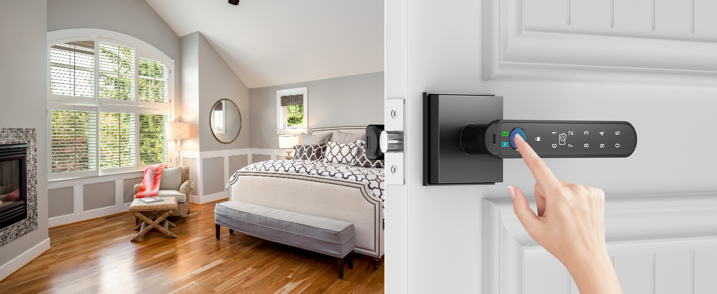 thumb print door knobs for bedroom fingerprint Access square black