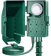 SURAIELEC Outdoor Power Stake Timer, 24-Hour Mechanical Light Timer, Electrical Power Strip Weath...