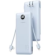 VEGER AC Wall Plug Portable Charger, 10000mah Slim Portable Charger Built in Cables, USB C Power ...