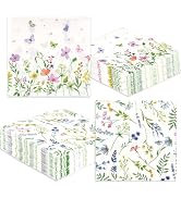 100Pcs Wildflower Cocktail Napkins, 2-Ply Spring Floral Paper Napkins, Disposable Guest Hand Towe...
