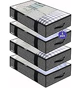 Onlyeasy 4 Pack Under Bed Clothes Storage Bags Organizer with Reinforced Handles and Zippers, Fol...