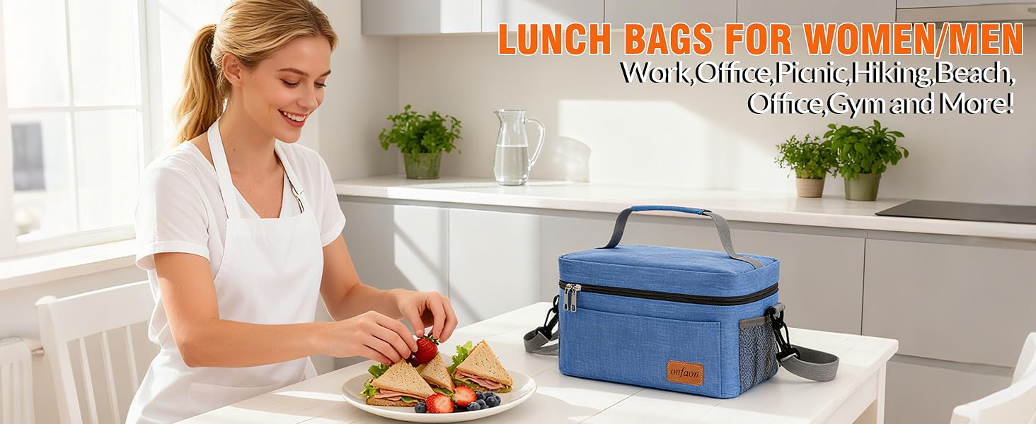 ONFAON lunch bag keeps your sandwiches, fruits, and drinks perfectly fresh until it’s time to eat.