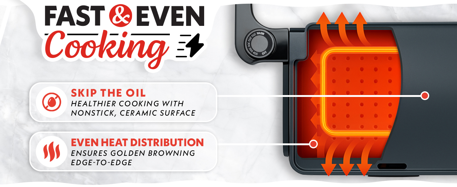 non stick smooth cooking easy clean griddle gourmia