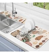 Dish Drying Mat for Kitchen Counter Matt, 2PCS 19"x12" Dish Drainer Mat &amp; 24"x5.5" Sink Splash Gu...