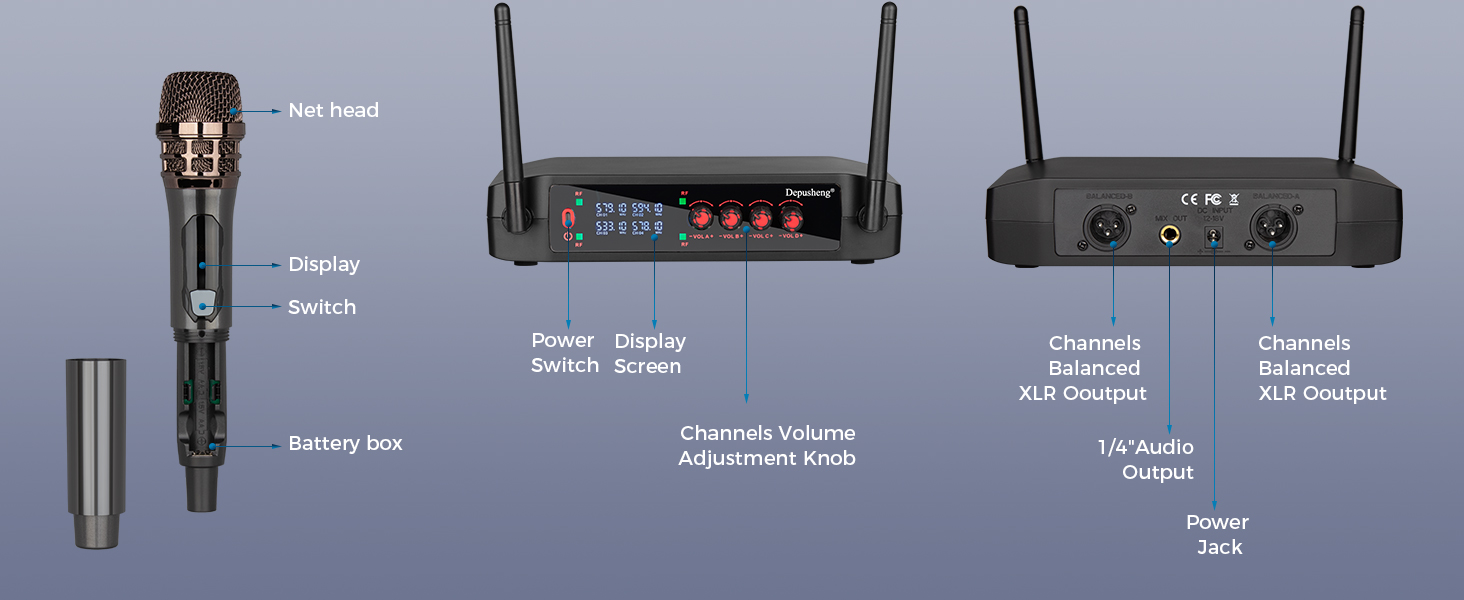 Wireless Microphone, Professional 4 Channels