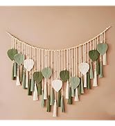 Ni-JASW Green Macrame Wall Hanging Decor 29.5" x 49.3”, Chic Boho Leaf Feather Tassel Garland Tap...