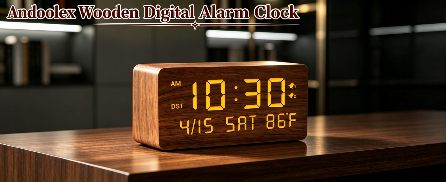 wooden digital alarm clock