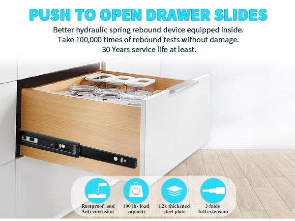 Push to open drawer slides