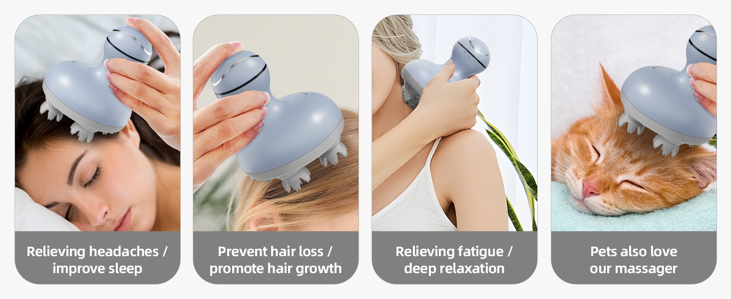 cotsoco Electric Scalp Head Massager with 4 Heads 84 Nodes for Hair Growth and Stress Release