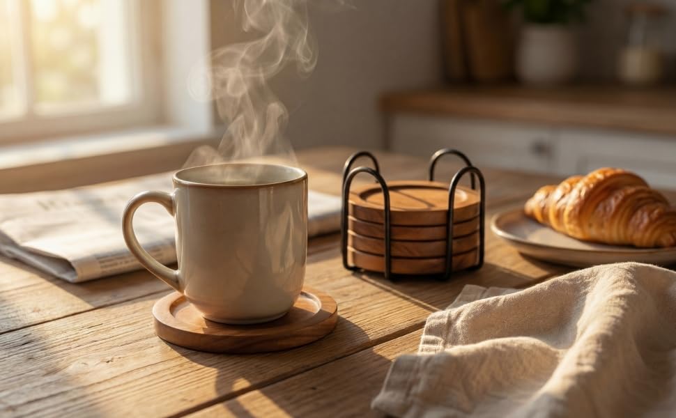wood tea coaster set of 6 non slip reusable anti slip natural wook
