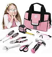 WORKPRO 9-Piece Kids Real Hand Tool Set, Pink Junior Tool Kit with Storage Bag for Boys, Girls, C...