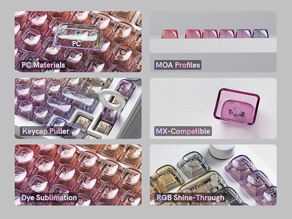 PC Materials. MOA Profile, MX-Compatible, Dye Sublimation, RGB Shine-Through, Keycap puller