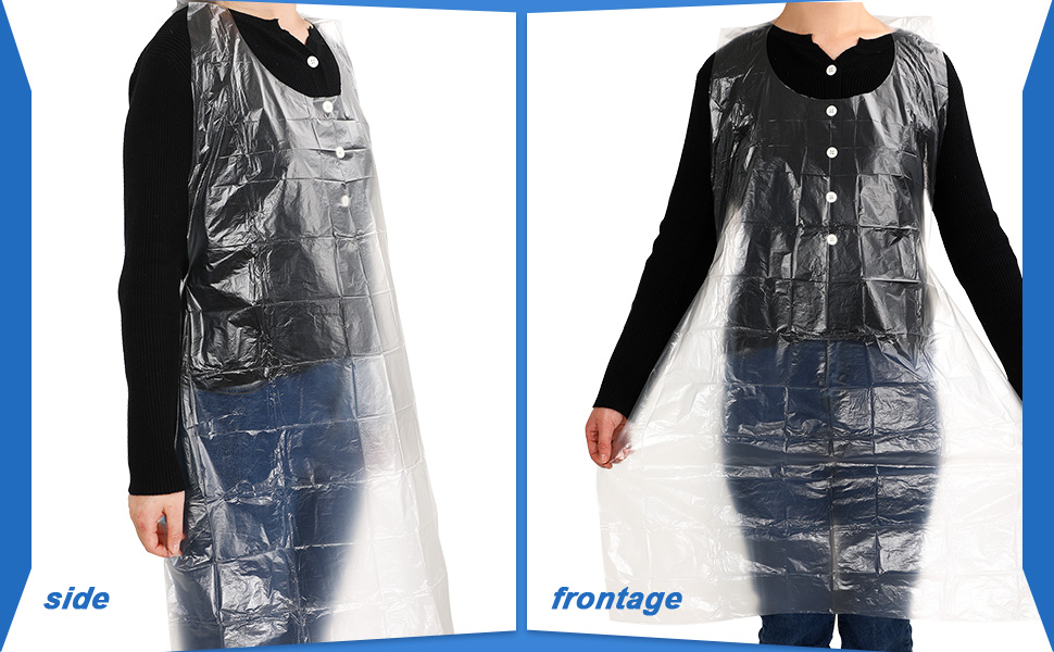 Try-on Display of JULMELON Large Disposable Plastic Aprons