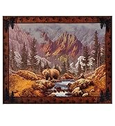 YIHOUSE Rustic Cabin Area Rug for Bedroom 5x7,Machine Washable Woodland Bear Rug,Non-Slip Low Pil...