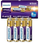 PHILIPS Lithium AA Batteries 8 Pack, Ultimate Long Lasting Lithium Double AA Battery, High Capaci...