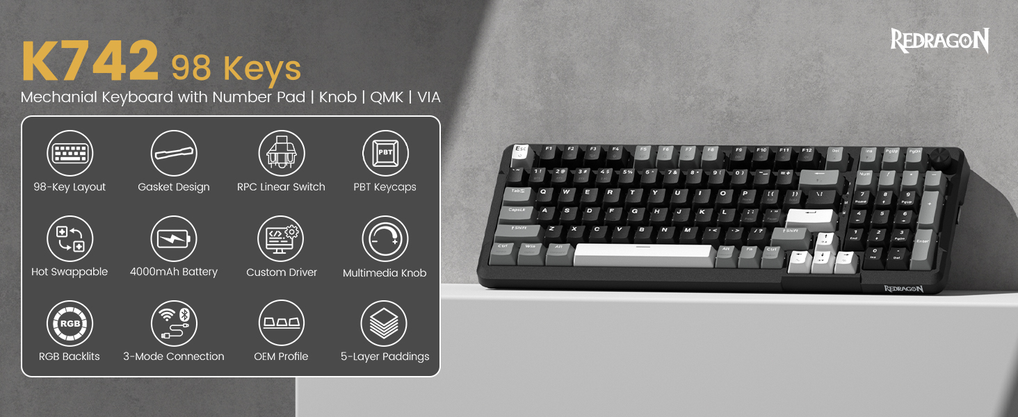 redragon k742 mechanical keyboard with number pad
