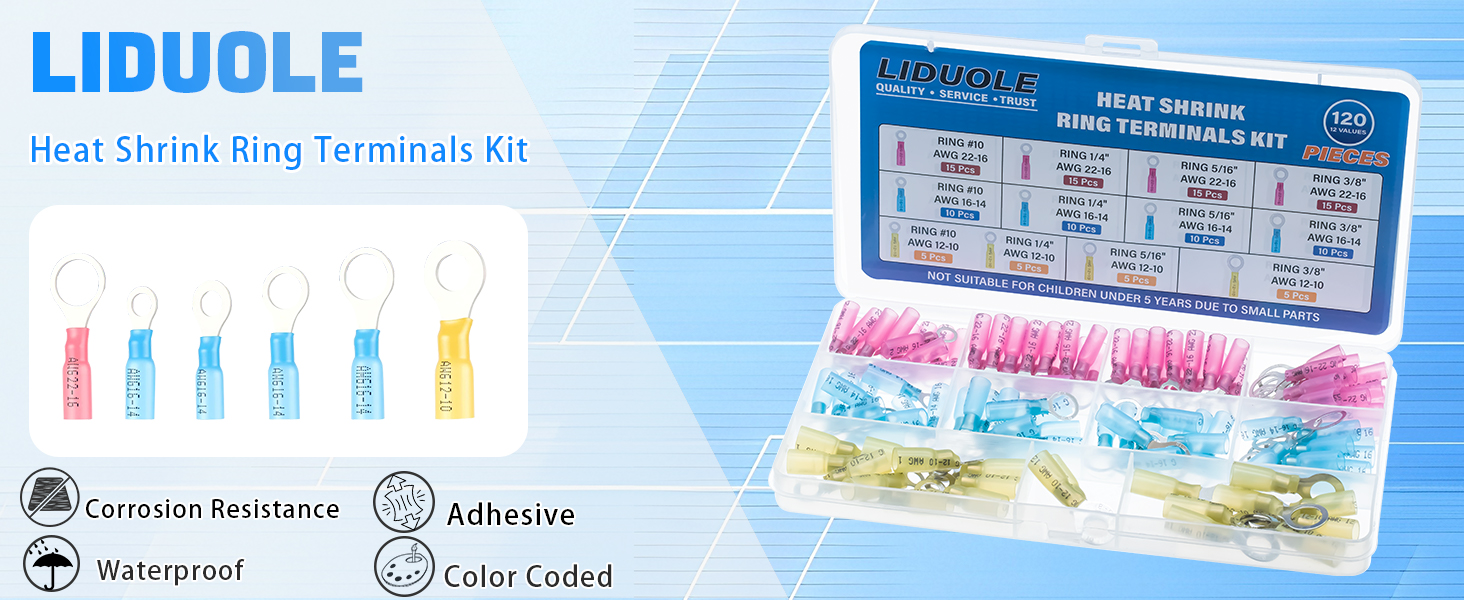 Heat Shrink Ring Connectors 120PCS