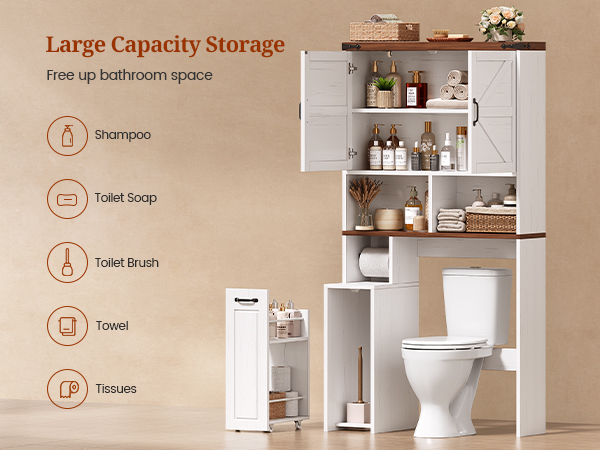 Over The Toilet Storage Cabinet with Pulley Small Bathroom Storage Cabinet