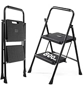 KMFurnila Step Ladder 2 Step, Folding Step Stool with Wide Anti-Slip Pedal, Sturdy Steel Lightwei...