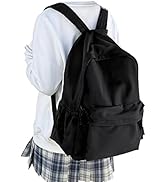 WEPOET Classic Basic Black Backpack For Women,Waterproof High School Bookbag,Lightweight Casual T...
