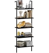 aboxoo Ladder Shelf Open 5-Tier Bookshelf Wall-Mounted Black Wood Bookcase Storage Rack Open Indu...