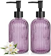 2 Pack Stripe Glass Soap Dispenser with Black Plastic Pump, 400ml Liquid Hand Soap Dispenser, Rus...
