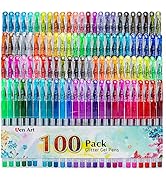 Glitter Gel Pens, 100 Color Glitter Pen Set for Making Cards, 30% More Ink Neon Glitter Gel Marke...
